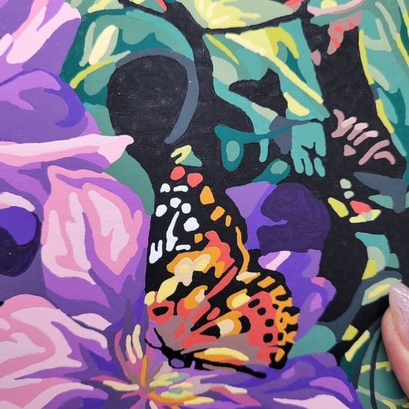 Clematis & Butterflies Finished Acrylic Paint By Number Painting 11×14 W/ Border - Picture 8 of 17
